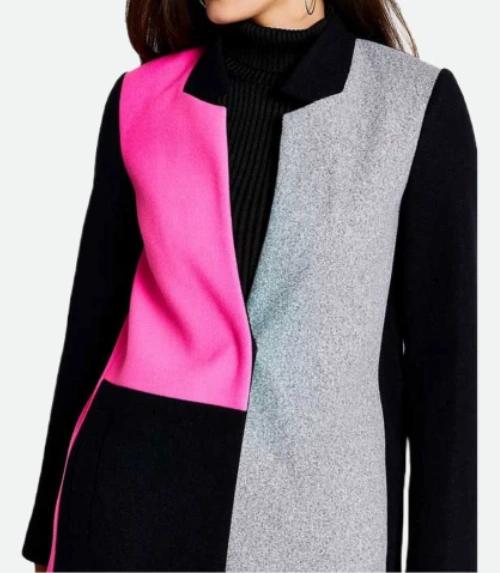 Lily Collins Emily In Paris Color Block Coat Material