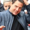 Tom Cruise Mission Impossible Fallout Ethan Hunt Navy Blue Leather Jacket Back Front