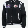 NFL Superbowl LVIII Champions Erin Andrews Kansas City Chiefs Black Varsity Jacket