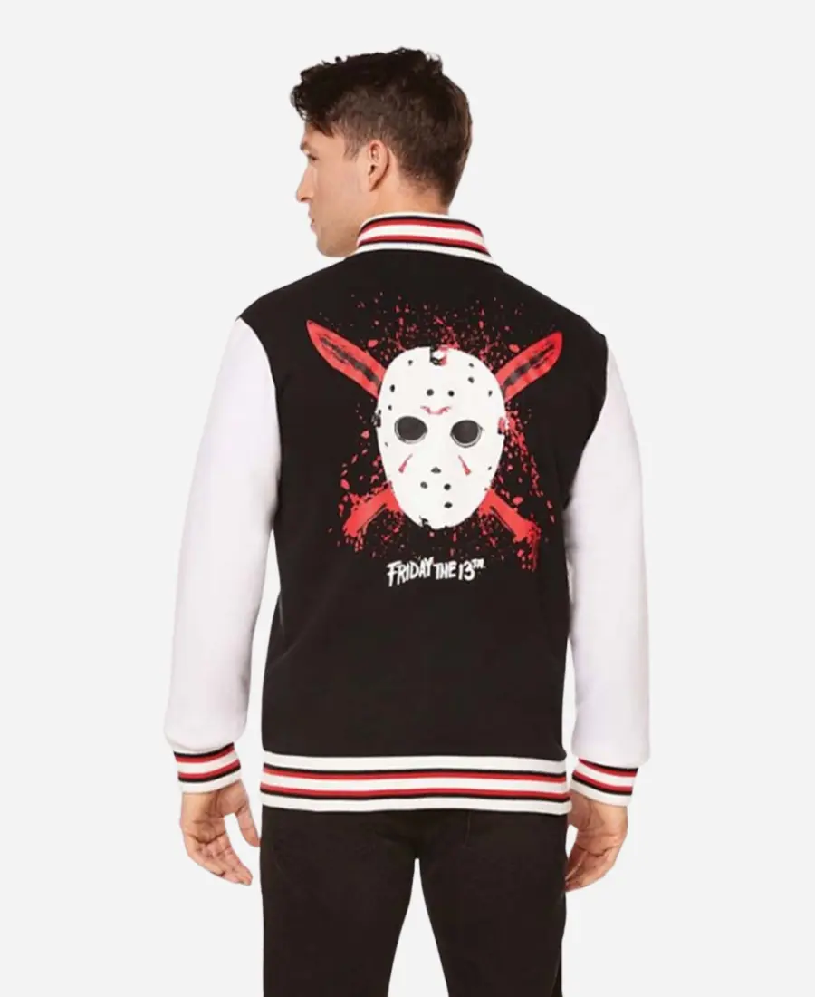 Jason Voorhees Friday the 13th Black Letterman Varsity Jacket Back