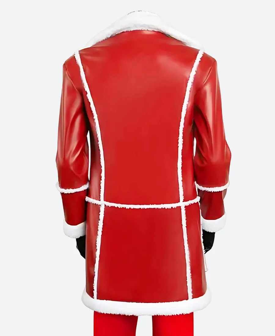 JK Simmons Red One Santa Claus Red Leather Shearling Coat