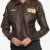 Brie Larson Captain Marvel Carol Danvers Air Force Brown Leather Bomber Aviator Jacket