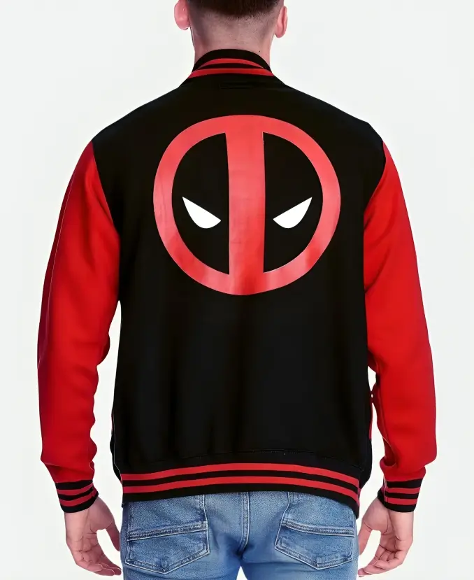 Deadpool Black and Red Letterman Varsity Jacket Back