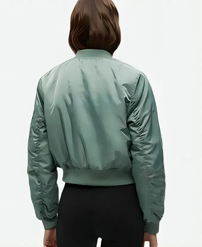 Emma Myers A Good Girl's Guide to Murder Pip Fitz Amobi Green Bomber Jacket Back