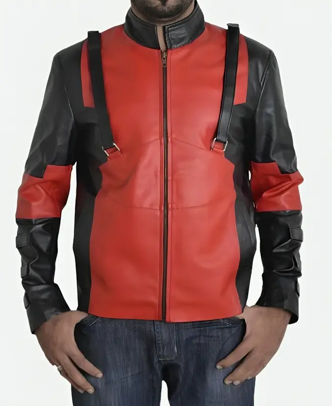 Game Version Deadpool Red And Black Leather Biker Jacket