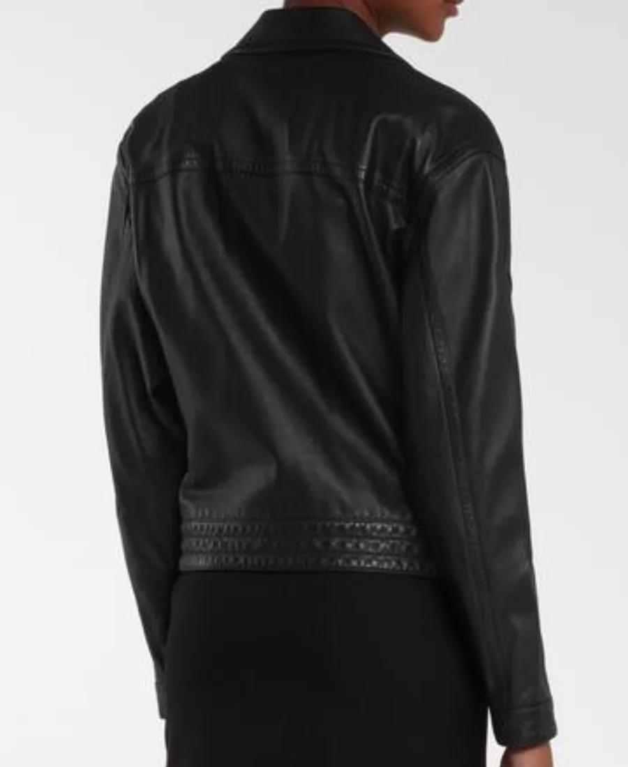 Camille Razat Emily in Paris Season 02 Camille Black Leather Biker Jacket Back