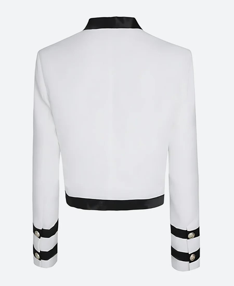 Camille Razat Emily in Paris Season 02 Camille White and Black Balmain Military Jacket Back