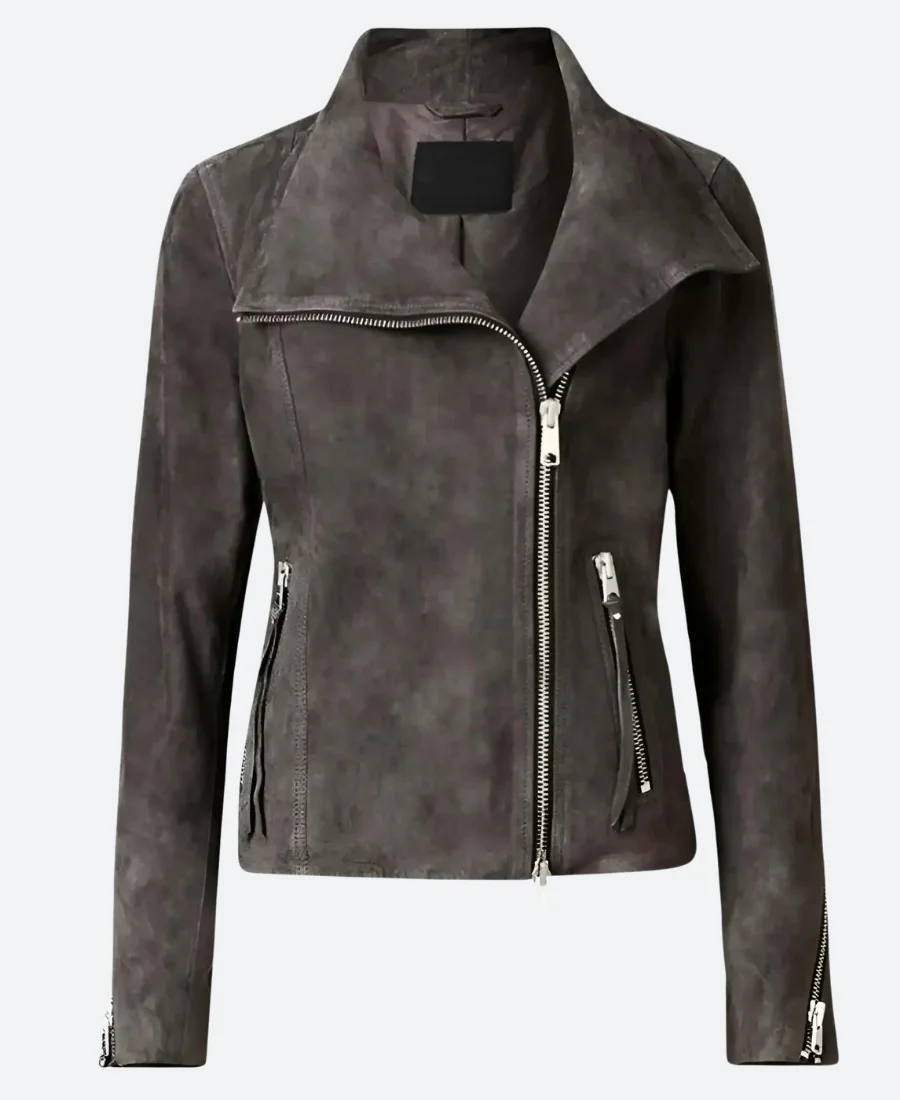 Emmy Raver Lampman The Umbrella Academy Season 03 Allison Hargreeves Grey Suede Leather Jacket