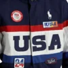 Kendall Jenner Paris 2024 Olympics Closing Ceremony Team USA Flagbearer Blue Jacket Close Up