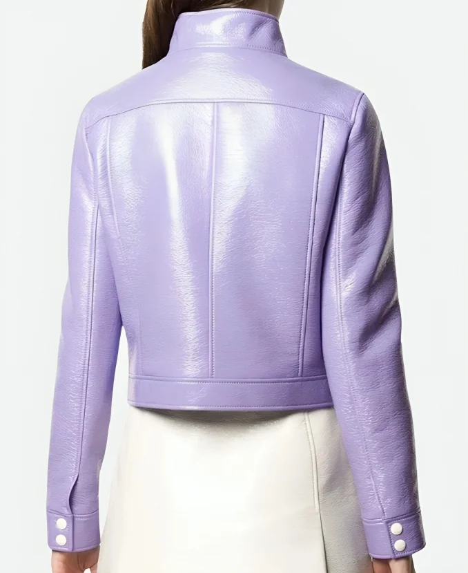 Lily Collins Emily in Paris Season 02 Emily Cooper Purple Leather Jacket Back