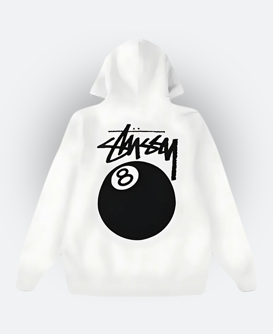 Stussy 8 Ball White Hoodie Back