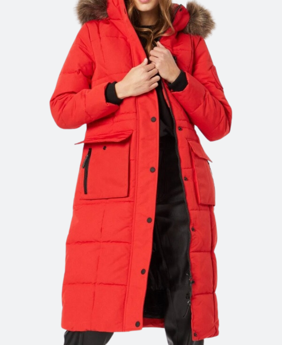 Carrie Preston Elsbeth S01 Red Parka Coat Front Image