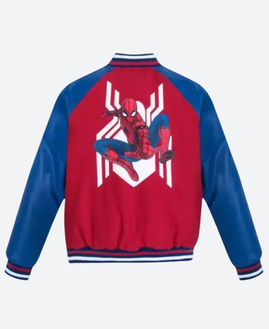 90s Spiderman Leather Varsity Jacket Back Image