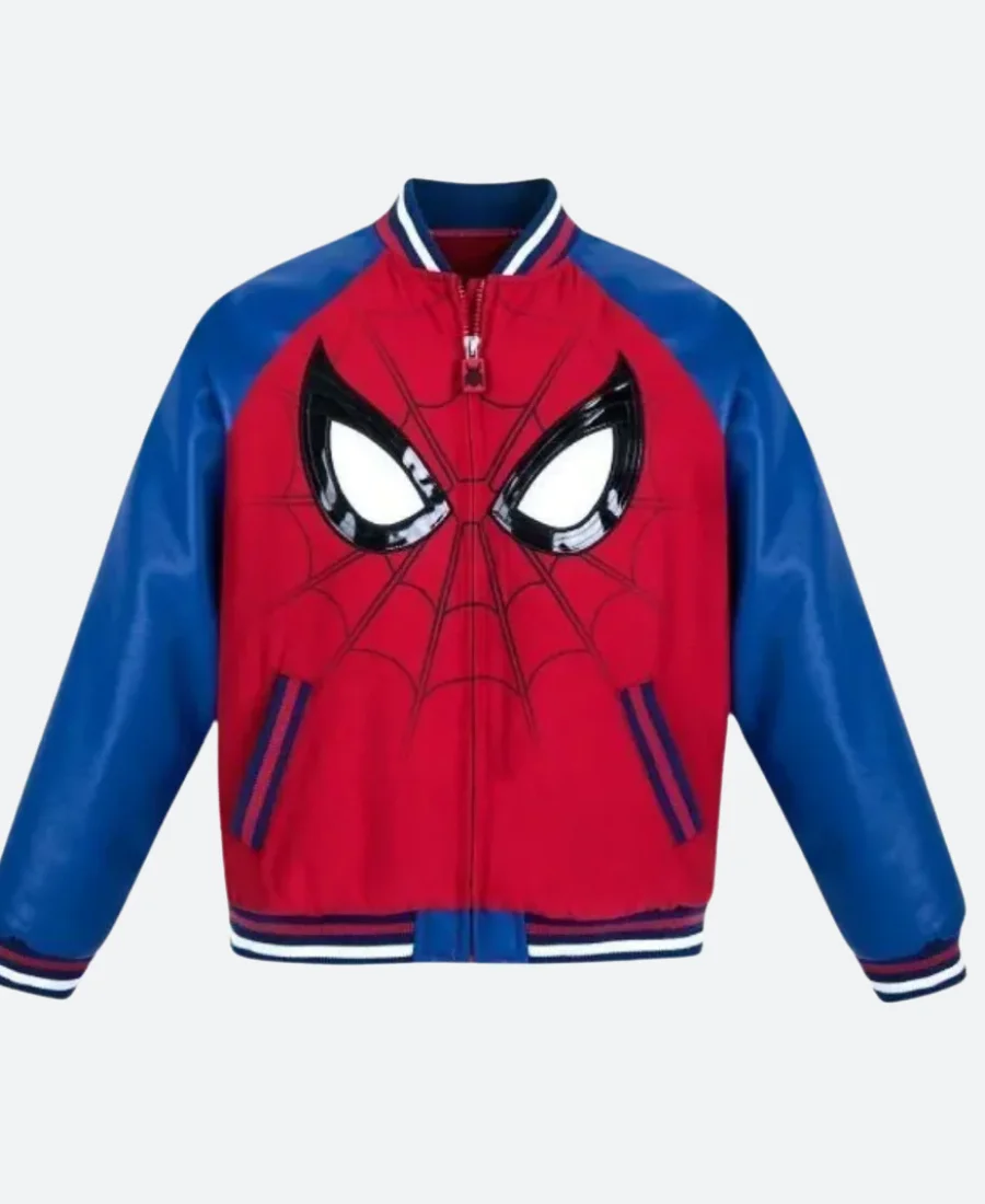 90s Spiderman Leather Varsity Jacket Front Image