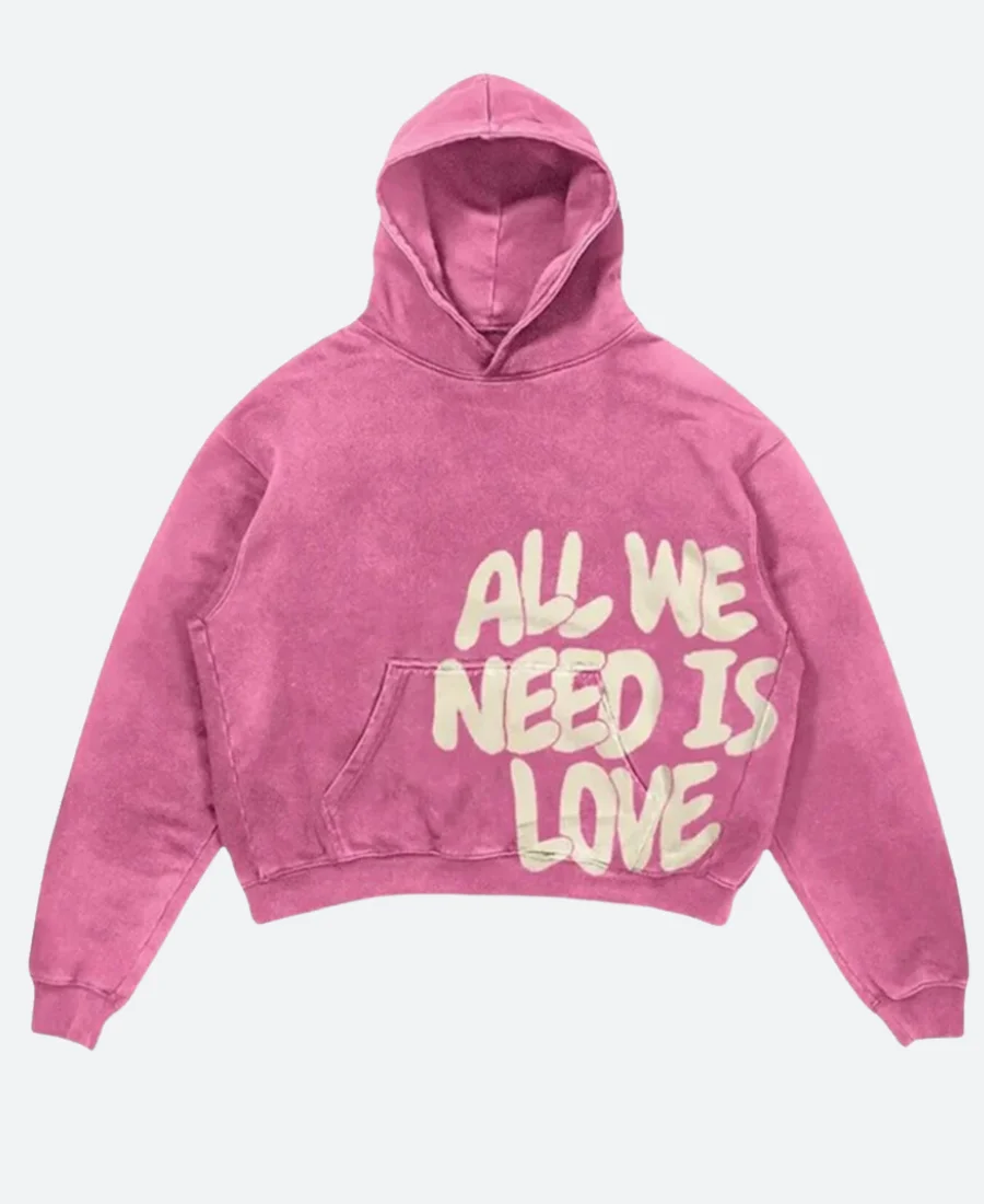 All We Need Is Love Pink Hoodie Front Image