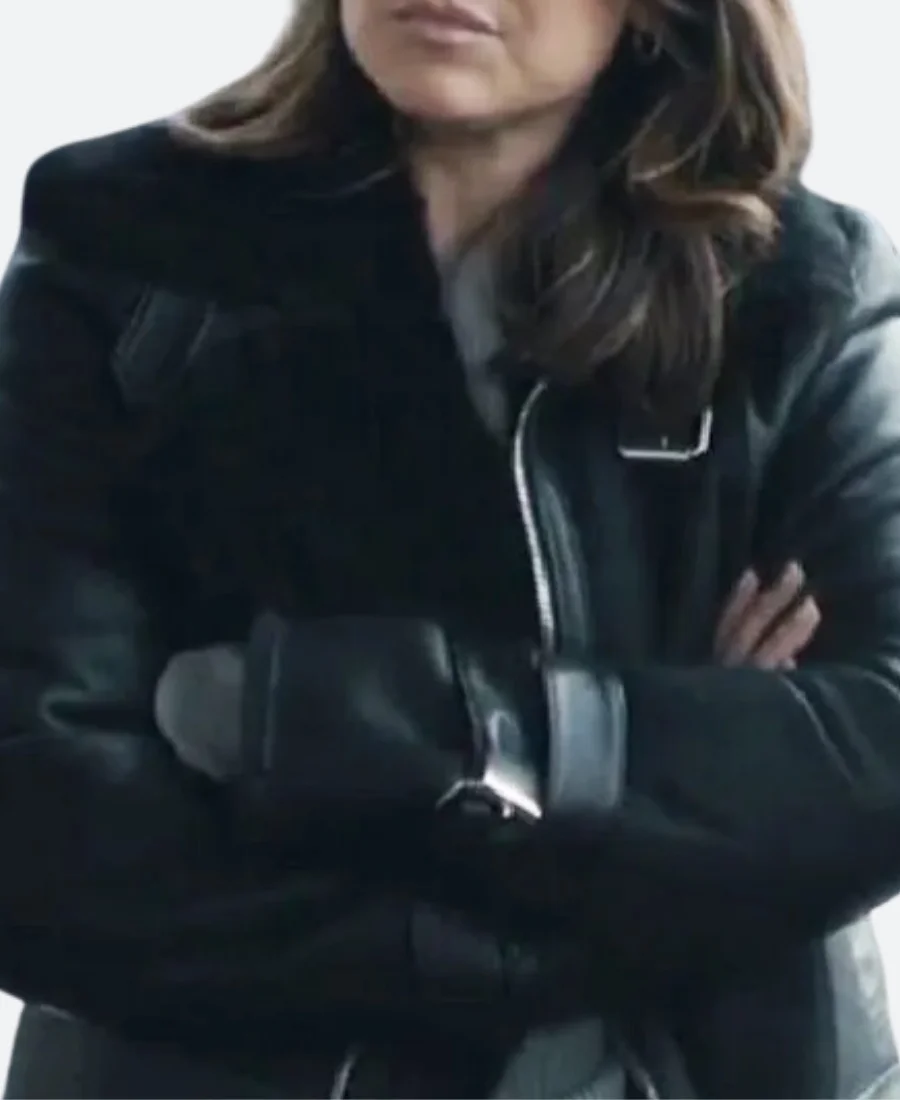 Reacher Karla Dixon Leather Jacket Close Up Image