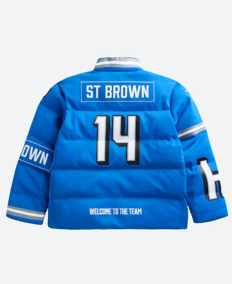 Amon Ra St Brown Detroit Lions Off Season Puffer Jacket Back Image