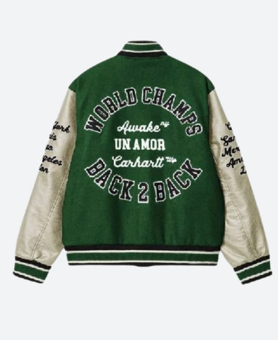 Awake NY X White Carhartt Varsity Jacket Back Image