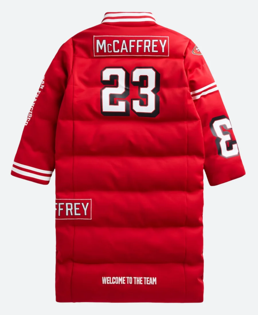 Christian McCaffrey SF 49ers Off Season Puffer Coat Back Image