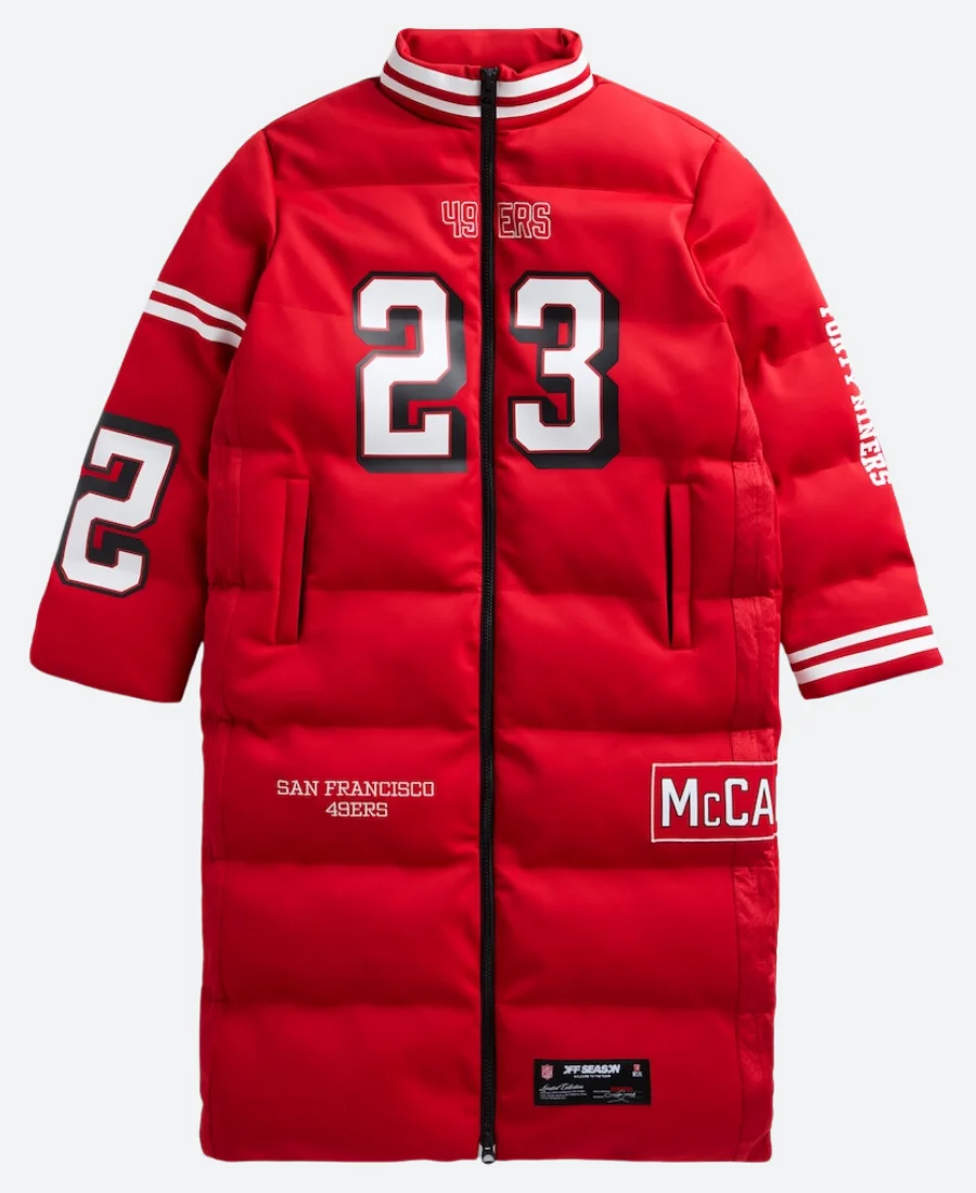 Christian McCaffrey SF 49ers Off Season Puffer Coat Front Image