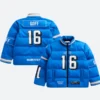 Jared Goff Detroit Lions Off Season Puffer Jacket Front & Back image