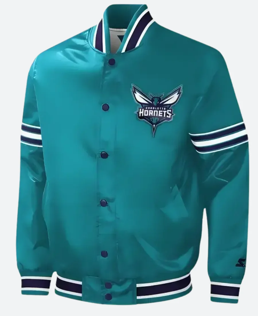 90s Charlotte Hornets Slider Teal Starter Jacket Front Image