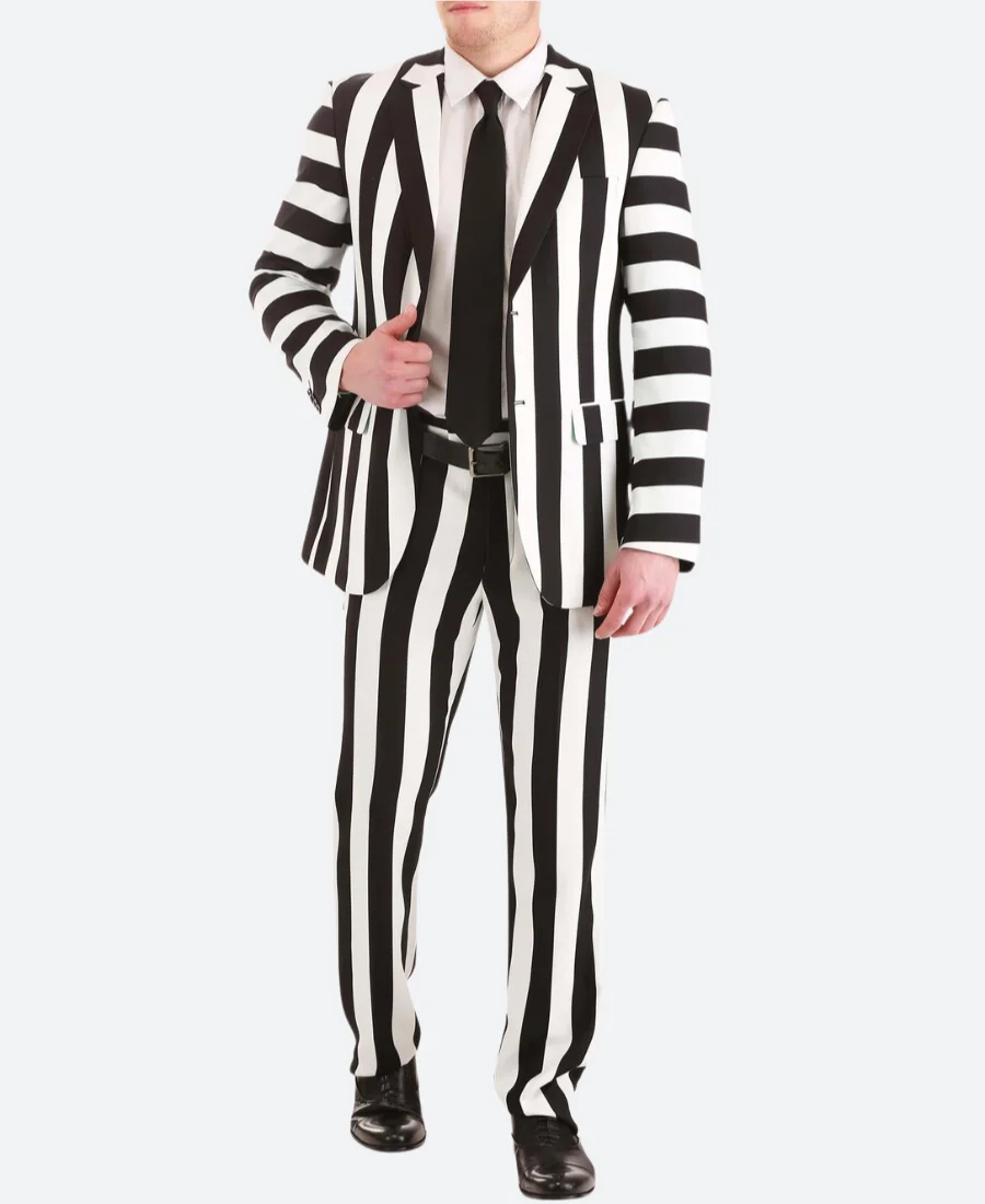 Beetlejuice 2024 Michael Keaton Striped Suit