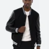 Classic Black College Varsity Jacket Front Image
