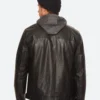Classic Black Leather Jacket With Hood Back Image