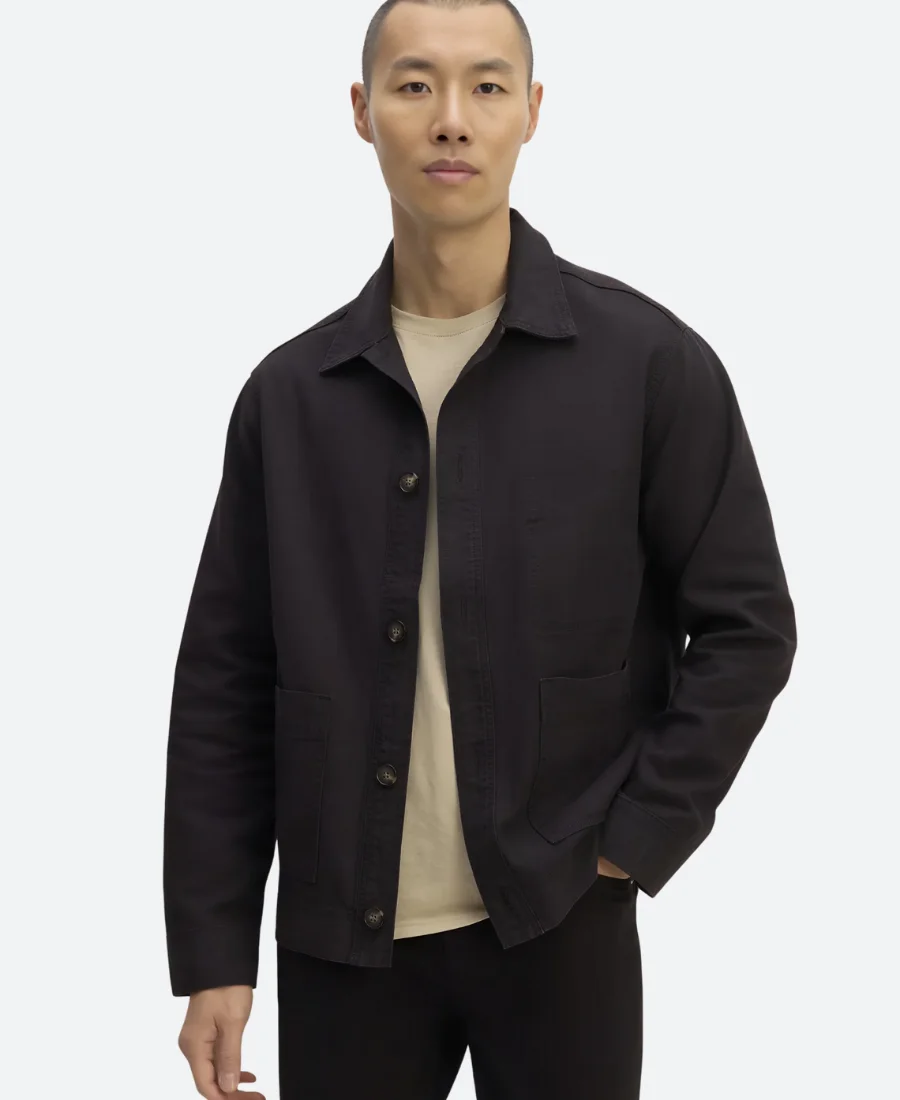 Classic Black Organic Cotton Chore Jacket Front Image