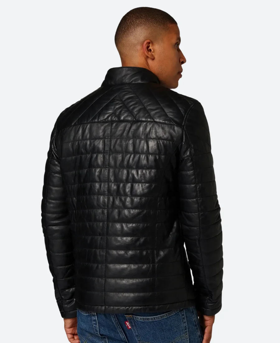 Classic Black Quilted Leather Jacket Back image