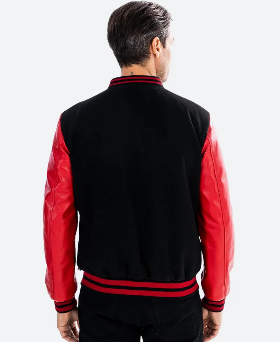 Classic Black & Red College Varsity Jacket Back imaage
