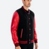 Classic Black & Red College Varsity Jacket Side Image
