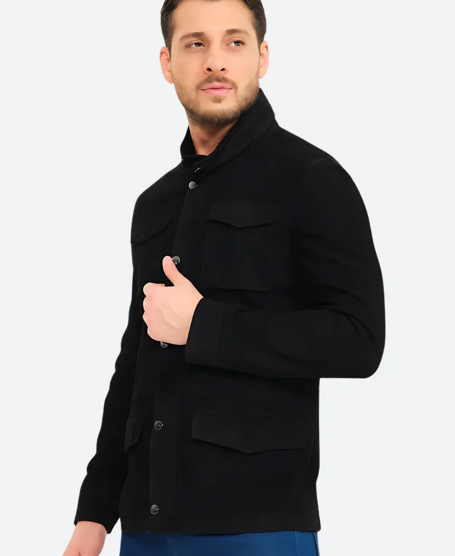 Classic Black Suede Leather Jacket Front Image