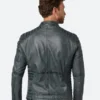 Classic Blue Leather Cafe Racer Jacket Back image