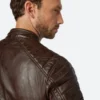 Classic Dark Brown Leather Cafe Racer Jacket