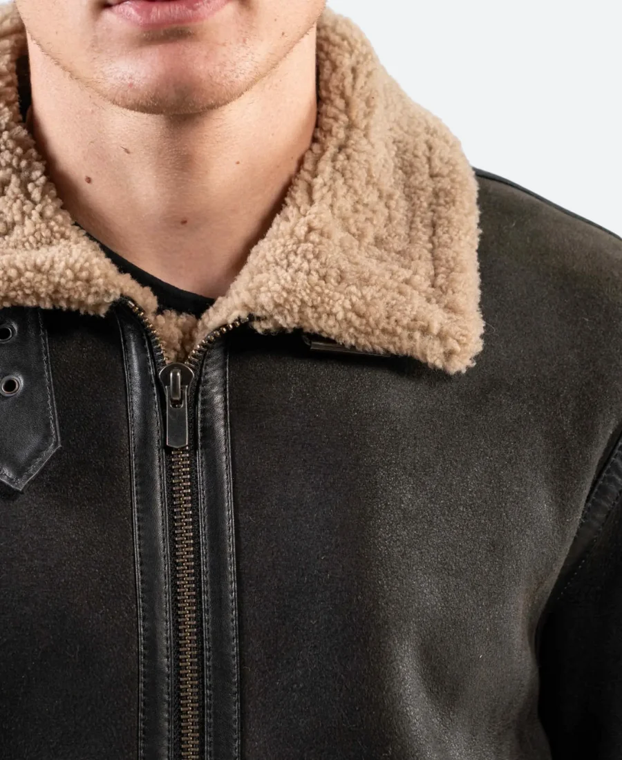 Classic Dark Brown Leather Shearling Aviator Jacket