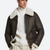 Classic Dark Brown Shearling Leather Jacket Back image