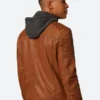 Classic Tan Hooded Leather Leather Jacket Back Image