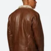 Classic Tan Leather Biker Jacket With Fur Collar Back Image