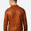 Classic Tan Leather Bomber Jacket Back Image (2)