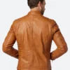 Classic Tan Leather Cafe Racer Jacket Back Image