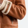 Classic Tan Leather Hooded Shearling Trench Coat