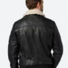 John Black Leather Bomber Jacket With Shearling Collar Back Image